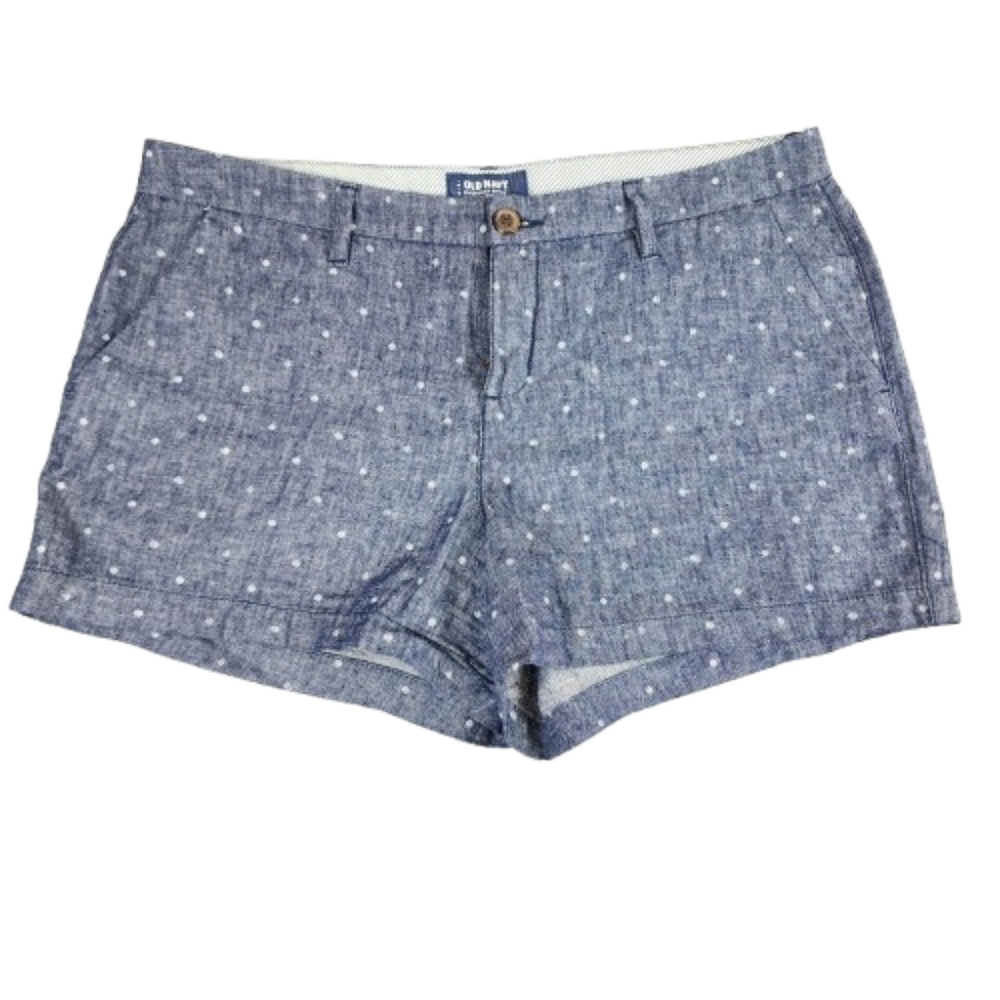 Old Navy Everyday Short Chambray Shorts with White Polka Dots Womens 12 Linen